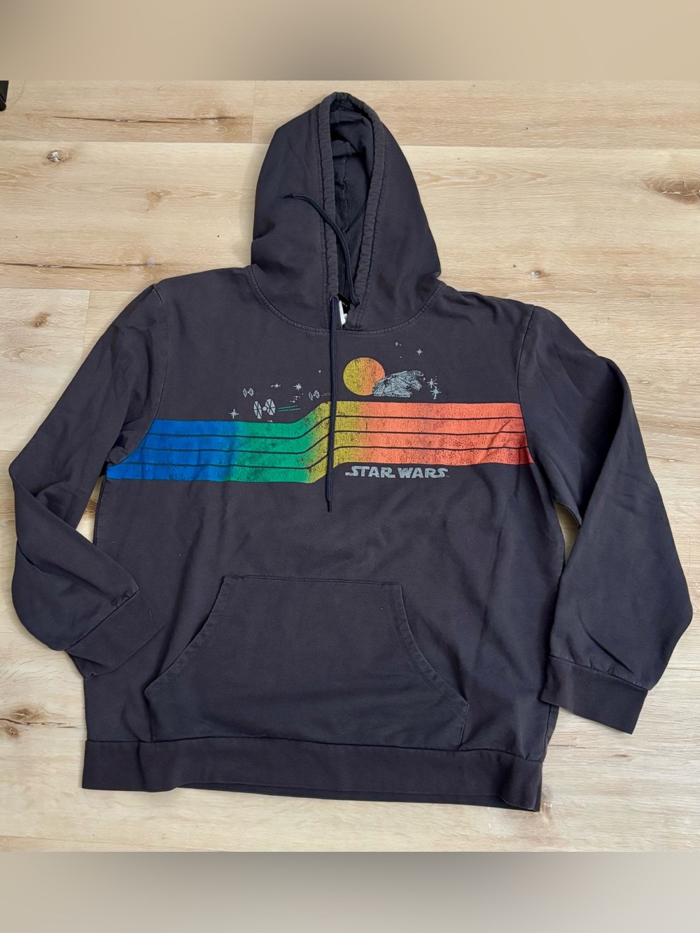 Star Wars Dark Gray Pullover Hoodie with Rainbow Stripe Graphic